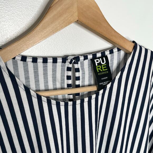 Pure Essence Short Sleeve Top Womens Medium Navy White Stripe Boxy Casual - Picture 4 of 10